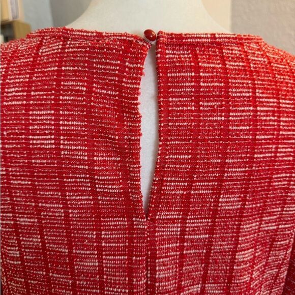 NWT ModCloth Red White Chic Shift Textured Dress Puff Sleeve Key Hole Closure - Picture 4 of 7